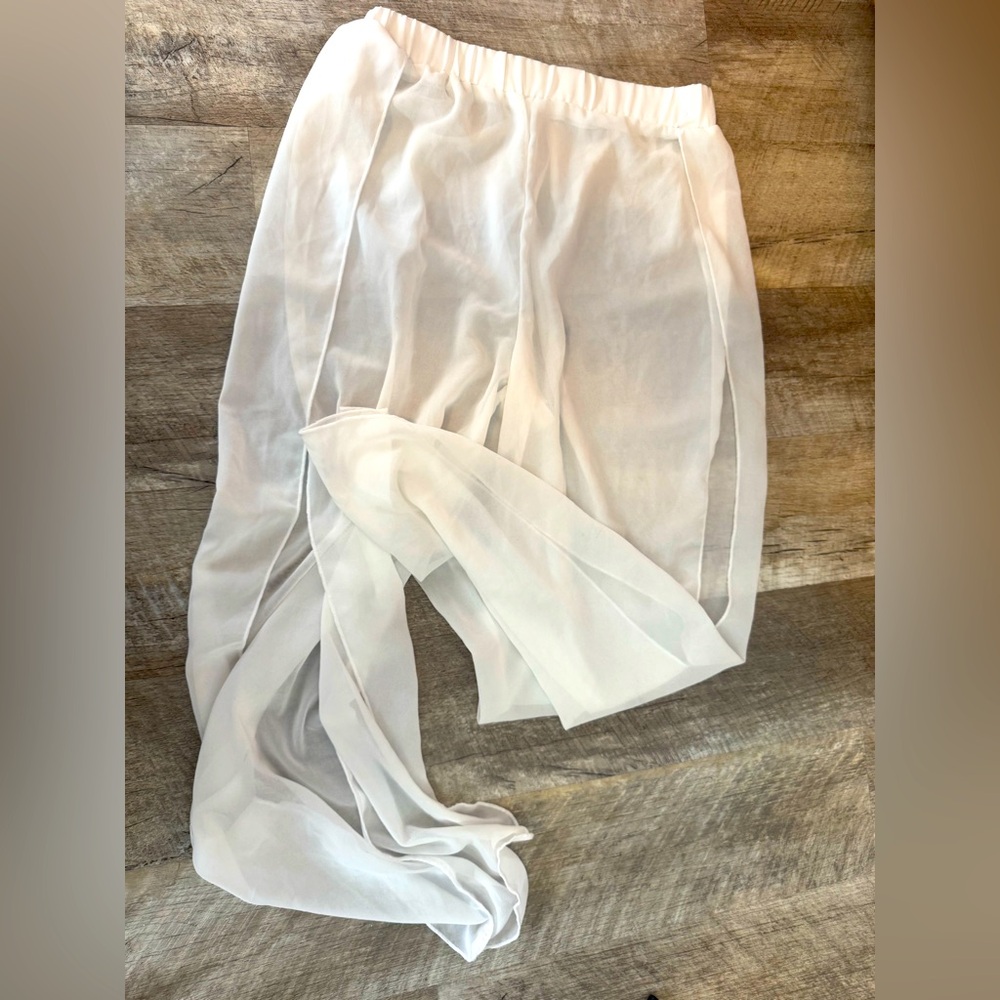 Size SMALL white sheer open leg cover up pants